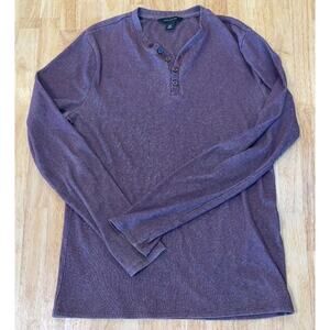 STRUCTURE Mens Long Sleeve Ribbed Henley Shirt Purple‎ M Medium Cotton Blend